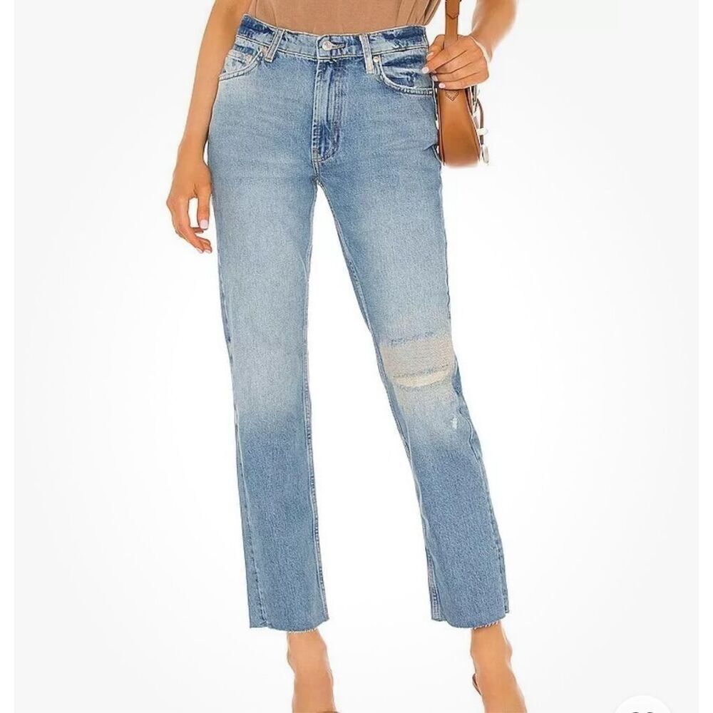 Free People Blue Raw Hem High Rise Vixen Cigarette Denim Jeans size 26